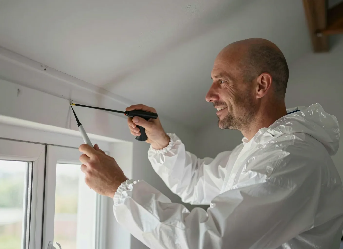 Abdichten einer Fuge zwischen Wand und Decke mit der Kartuschenpistole